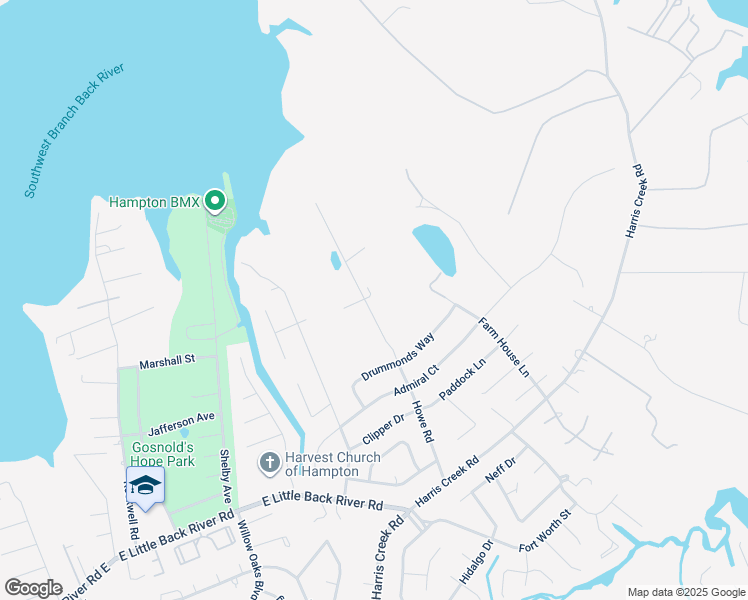 map of restaurants, bars, coffee shops, grocery stores, and more near 66 Howe Road in Hampton