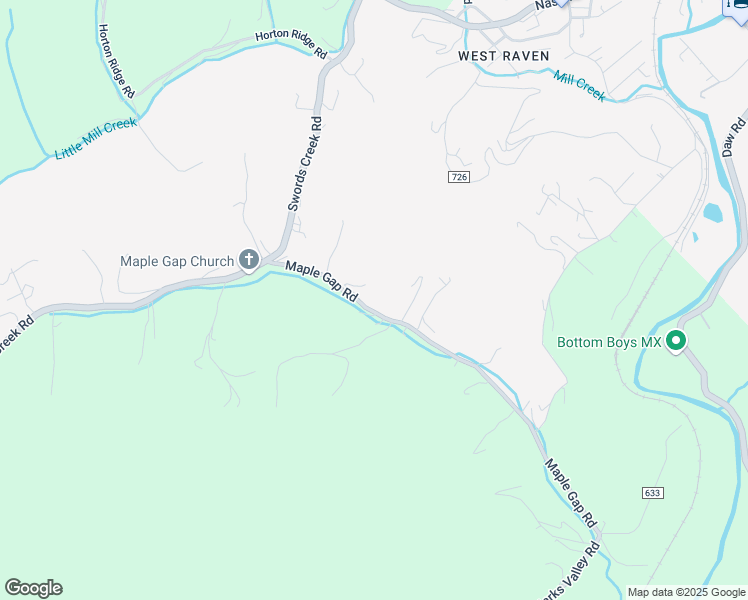 map of restaurants, bars, coffee shops, grocery stores, and more near County Road 635 in Raven