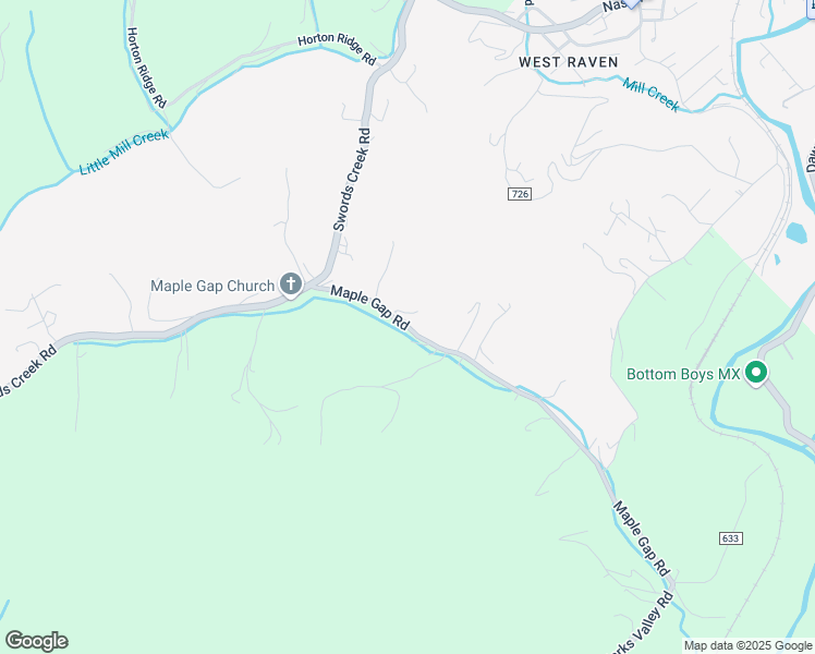 map of restaurants, bars, coffee shops, grocery stores, and more near County Road 635 in Raven
