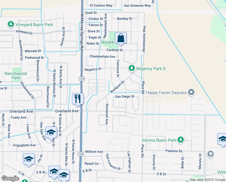 map of restaurants, bars, coffee shops, grocery stores, and more near 448 Rockport Drive in Los Banos