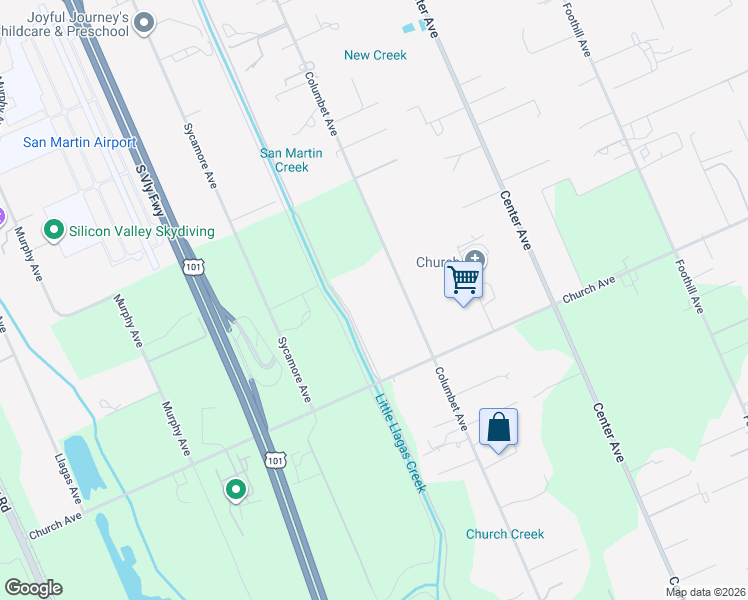 map of restaurants, bars, coffee shops, grocery stores, and more near 12155 Columbet Avenue in San Martin