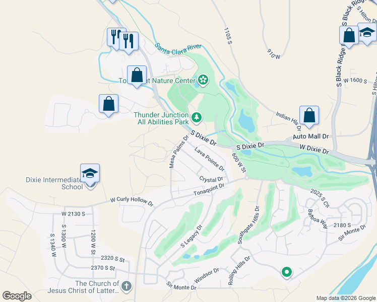map of restaurants, bars, coffee shops, grocery stores, and more near 816 Obsidian Drive in St. George