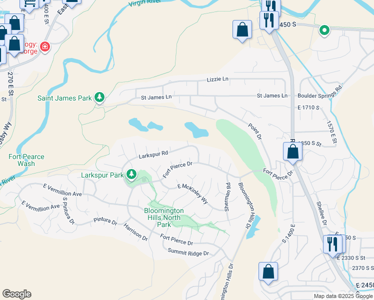 map of restaurants, bars, coffee shops, grocery stores, and more near 984 Larkspur Road in St. George