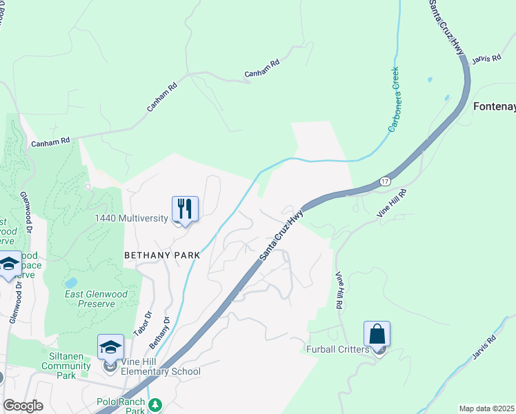 map of restaurants, bars, coffee shops, grocery stores, and more near 7200 California 17 in Scotts Valley