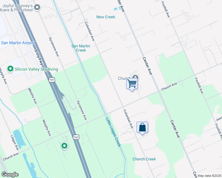 map of restaurants, bars, coffee shops, grocery stores, and more near 12155 Columbet Avenue in San Martin