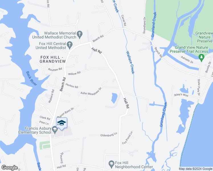 map of restaurants, bars, coffee shops, grocery stores, and more near 12 Ashe Meadows Drive in Hampton
