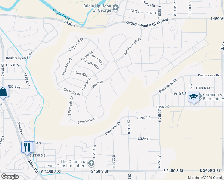 map of restaurants, bars, coffee shops, grocery stores, and more near 2240 Cobalt Drive in St. George