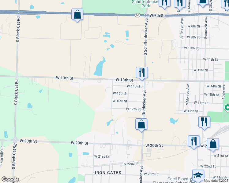 map of restaurants, bars, coffee shops, grocery stores, and more near 1601 South Cleveland Avenue in Joplin