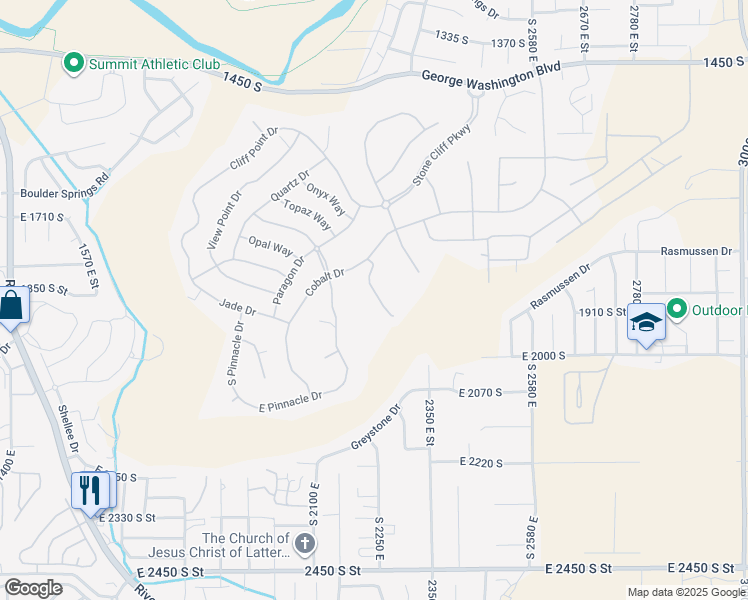 map of restaurants, bars, coffee shops, grocery stores, and more near 2240 Cobalt Drive in St. George