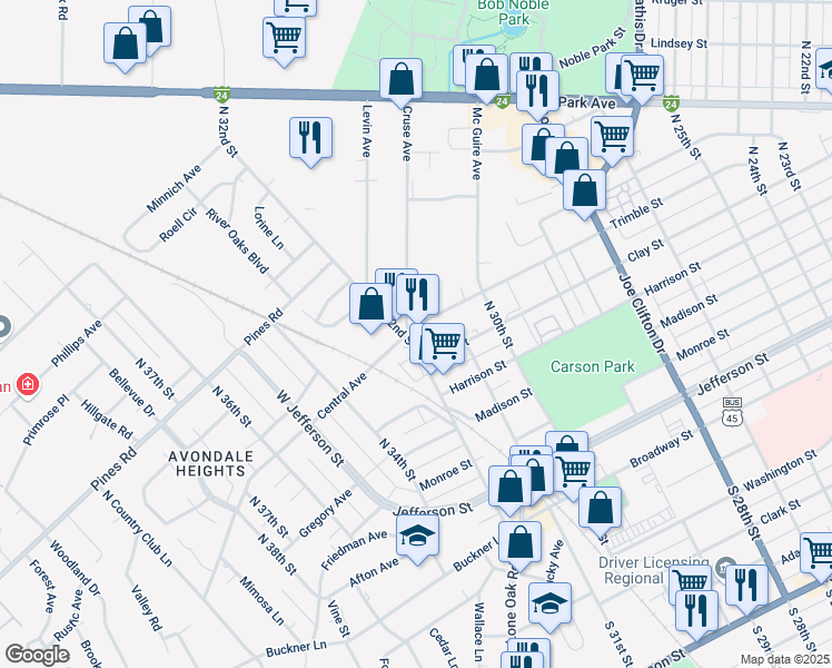 map of restaurants, bars, coffee shops, grocery stores, and more near 601 Cruse Avenue in Paducah