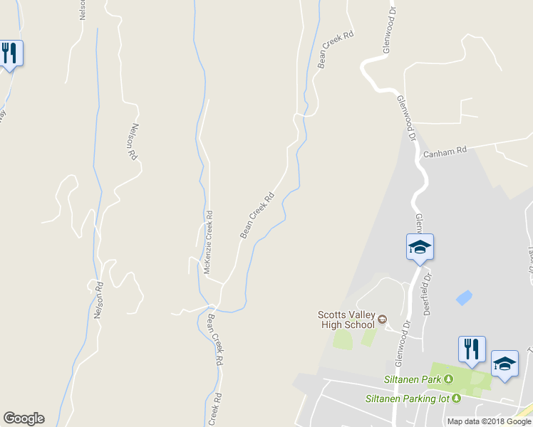map of restaurants, bars, coffee shops, grocery stores, and more near 2620 Bean Creek Road in Scotts Valley