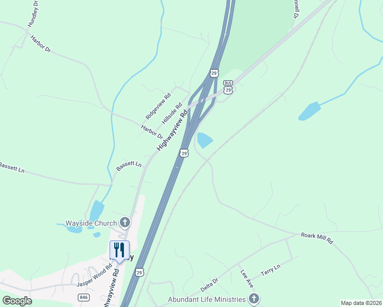map of restaurants, bars, coffee shops, grocery stores, and more near 404 Roark Mill Road in Hurt
