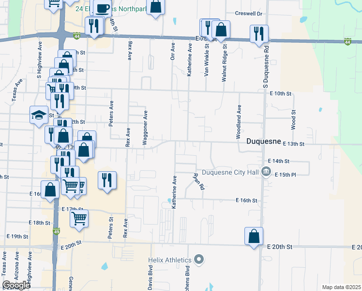 map of restaurants, bars, coffee shops, grocery stores, and more near 3639-3699 East 13th Street in Joplin
