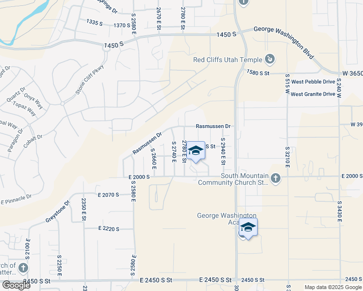 map of restaurants, bars, coffee shops, grocery stores, and more near 1864 2780 East Street in Saint George