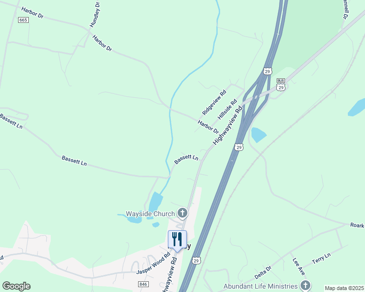 map of restaurants, bars, coffee shops, grocery stores, and more near 176 Bassett Lane in Hurt