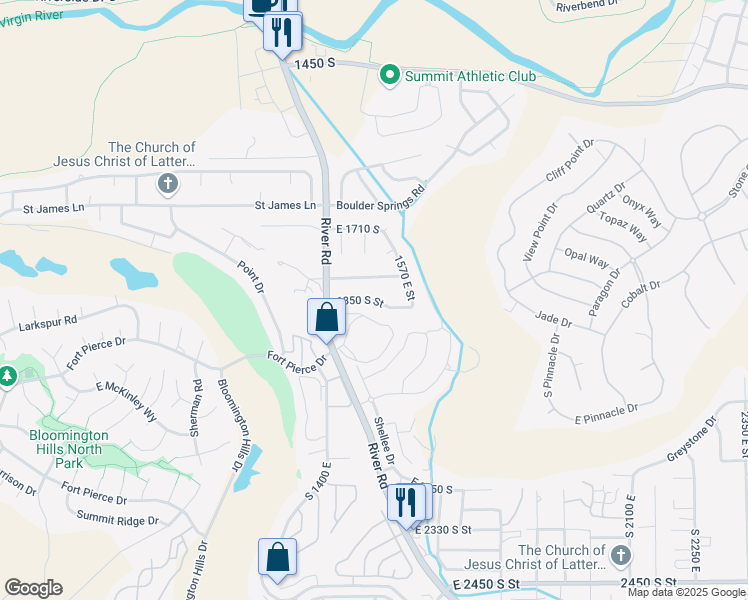 map of restaurants, bars, coffee shops, grocery stores, and more near 1514 East 1850 South in St. George