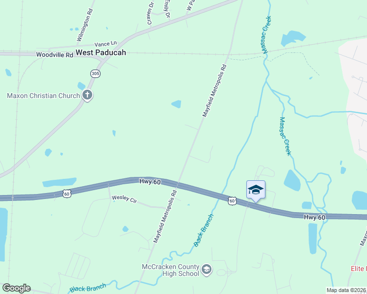 map of restaurants, bars, coffee shops, grocery stores, and more near 5265-5379 Mayfield Metropolis Road in Paducah