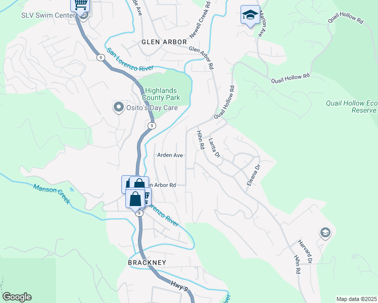 map of restaurants, bars, coffee shops, grocery stores, and more near 8494 Glen Arbor Road in Ben Lomond