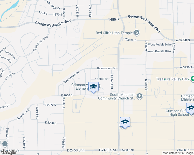 map of restaurants, bars, coffee shops, grocery stores, and more near 2829 East 1880 South Street in St. George