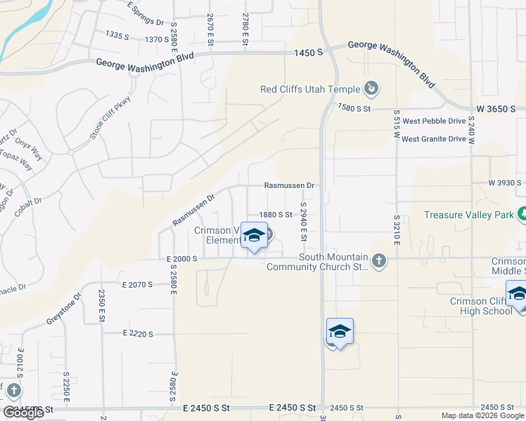 map of restaurants, bars, coffee shops, grocery stores, and more near 2829 East 1880 South Street in St. George