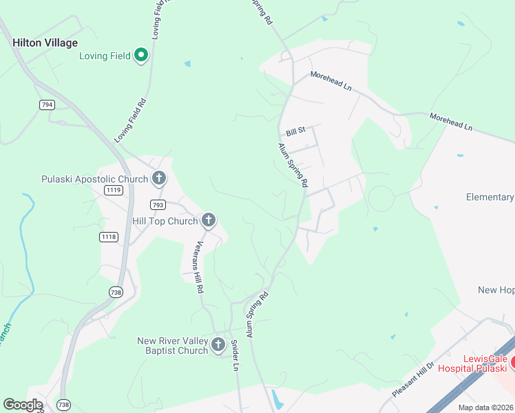 map of restaurants, bars, coffee shops, grocery stores, and more near 4879 Alum Spring Road in Pulaski