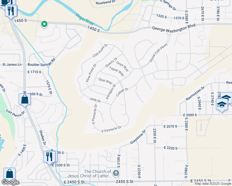 map of restaurants, bars, coffee shops, grocery stores, and more near 1864 Cobalt Drive in St. George