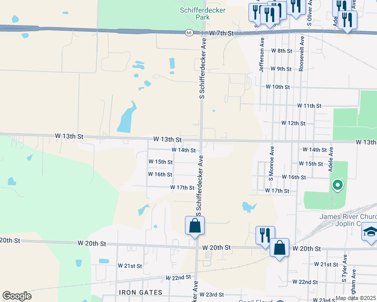 map of restaurants, bars, coffee shops, grocery stores, and more near 2926 Junge Boulevard in Joplin