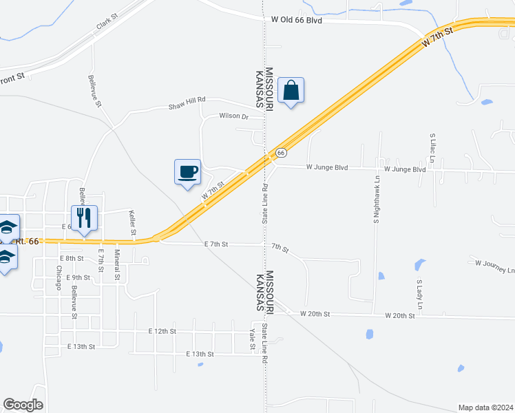 map of restaurants, bars, coffee shops, grocery stores, and more near 418 State Line Road in Galena
