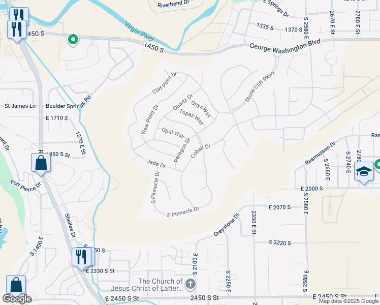 map of restaurants, bars, coffee shops, grocery stores, and more near 1864 Cobalt Drive in St. George