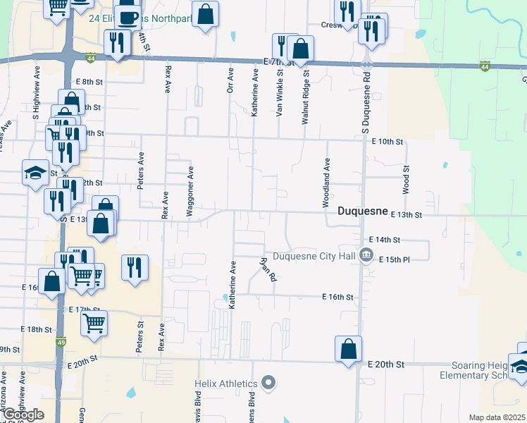map of restaurants, bars, coffee shops, grocery stores, and more near 3699 E 13th St in Joplin