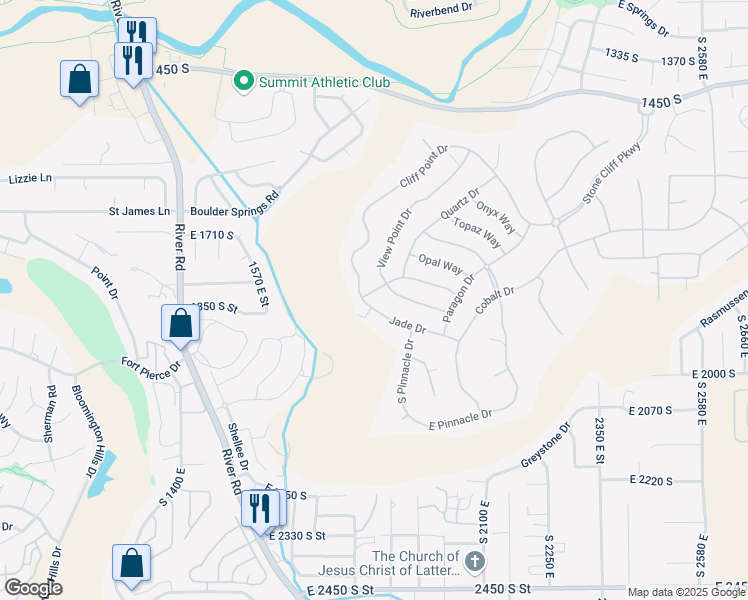 map of restaurants, bars, coffee shops, grocery stores, and more near 1853 East Jade Drive in St. George