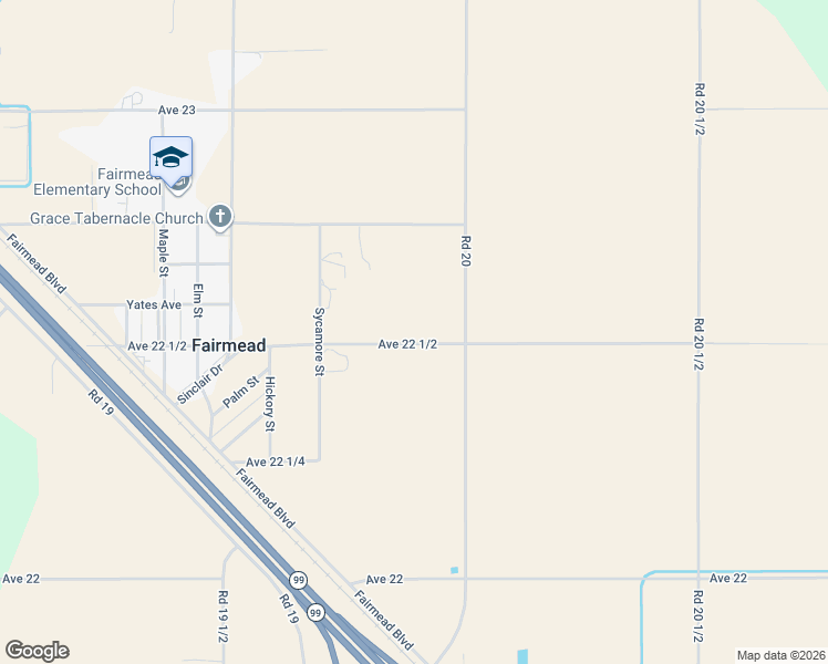 map of restaurants, bars, coffee shops, grocery stores, and more near 19817 Avenue 22 1/2 in Chowchilla