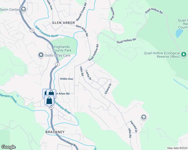 map of restaurants, bars, coffee shops, grocery stores, and more near 185 Woodston Way in Ben Lomond