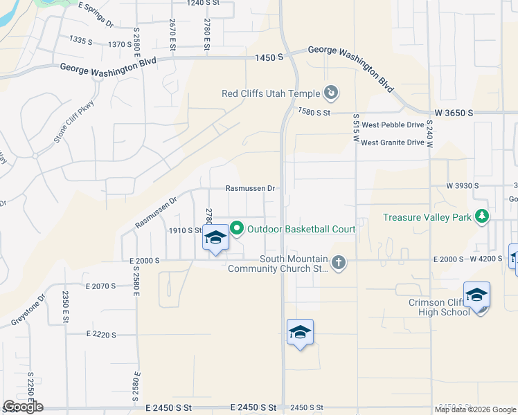 map of restaurants, bars, coffee shops, grocery stores, and more near 1846 South 2940 East Street in St. George