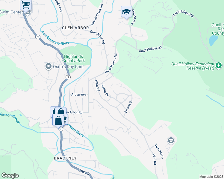 map of restaurants, bars, coffee shops, grocery stores, and more near 185 Woodston Way in Ben Lomond
