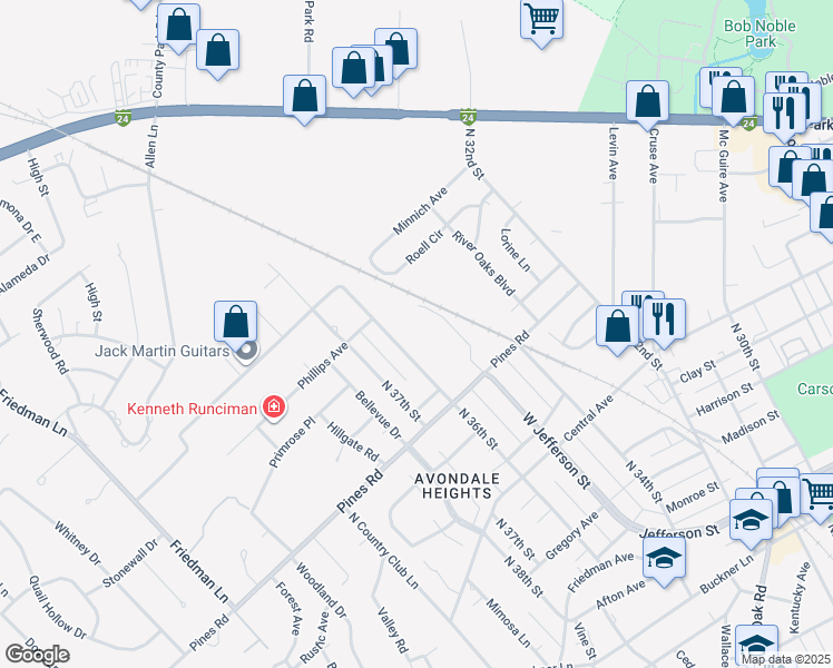 map of restaurants, bars, coffee shops, grocery stores, and more near 716-798 N 36th St in Paducah