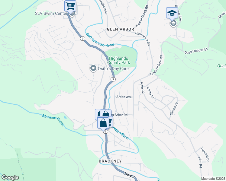 map of restaurants, bars, coffee shops, grocery stores, and more near 8315 Hermosa Avenue in Ben Lomond