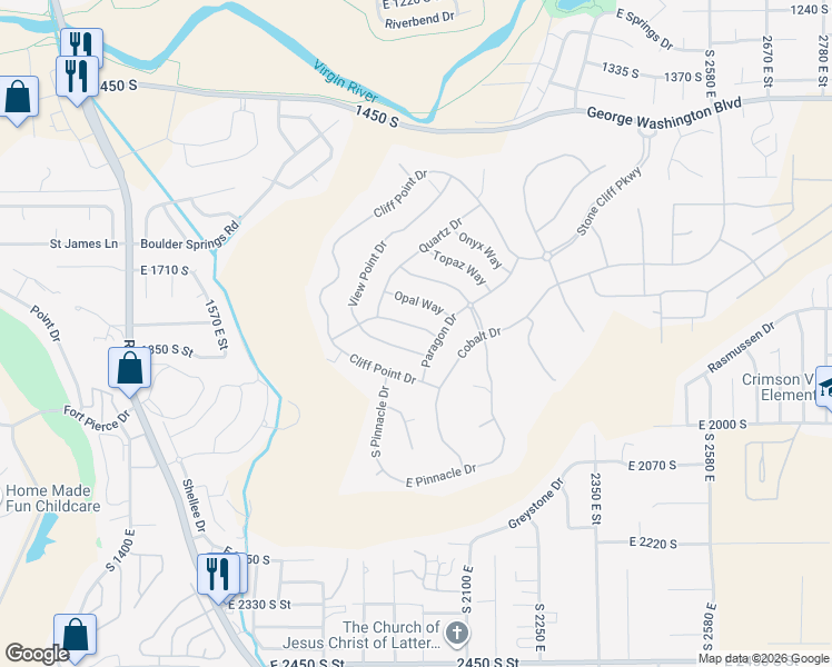map of restaurants, bars, coffee shops, grocery stores, and more near 2004 Lepido Way in St. George