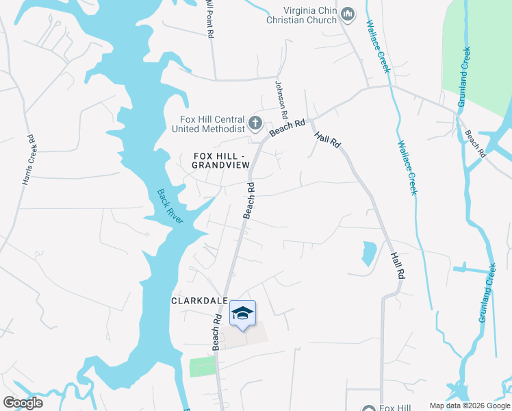 map of restaurants, bars, coffee shops, grocery stores, and more near 214 Beach Road in Hampton