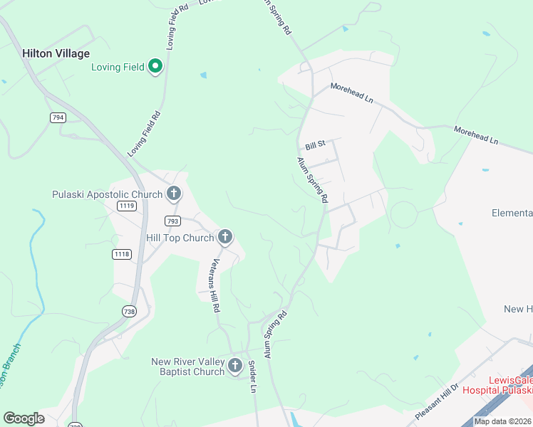 map of restaurants, bars, coffee shops, grocery stores, and more near 4879 Alum Spring Road in Pulaski