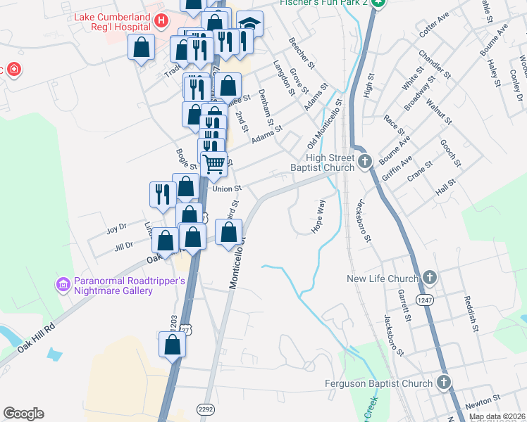 map of restaurants, bars, coffee shops, grocery stores, and more near 336 Monticello Street in Somerset