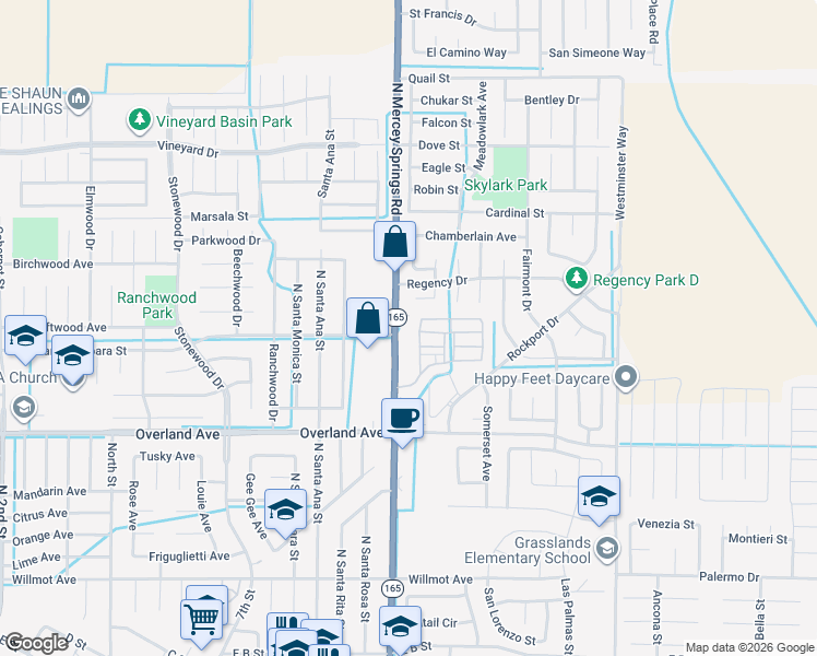 map of restaurants, bars, coffee shops, grocery stores, and more near 520 North Mercey Springs Road in Los Banos