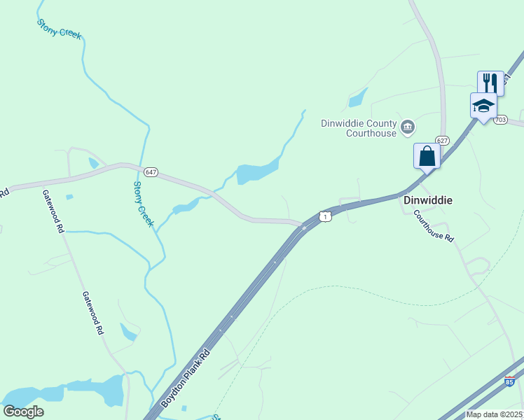 map of restaurants, bars, coffee shops, grocery stores, and more near 17904 Nash Rd in Dinwiddie