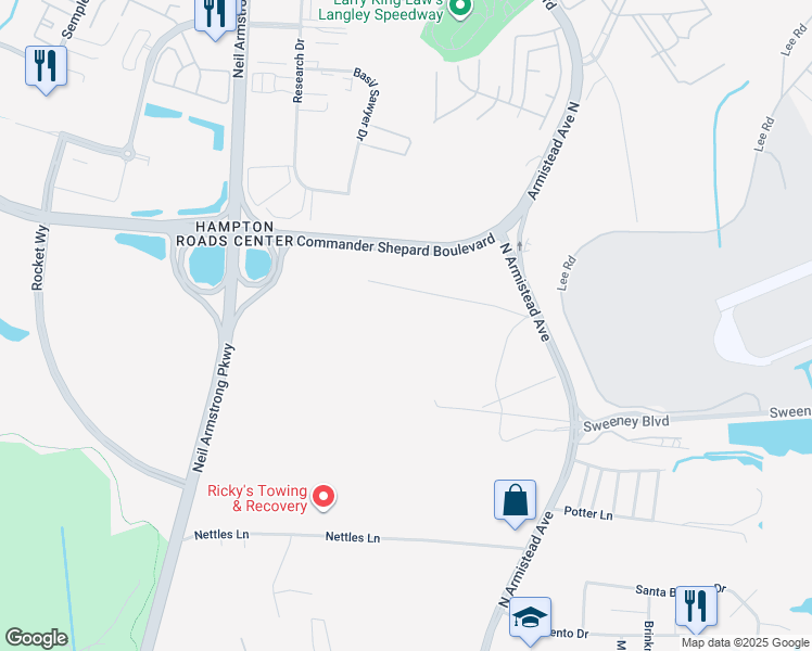 map of restaurants, bars, coffee shops, grocery stores, and more near 45 Tidewater Drive in Hampton
