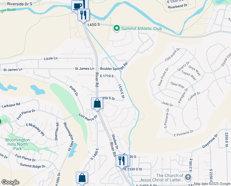 map of restaurants, bars, coffee shops, grocery stores, and more near 1516 East 1800 South in St. George