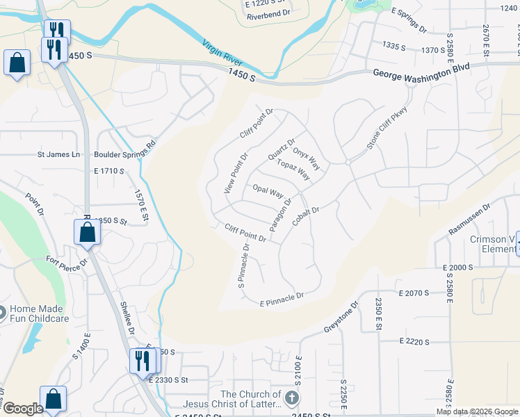 map of restaurants, bars, coffee shops, grocery stores, and more near 2004 Lepido Way in St. George