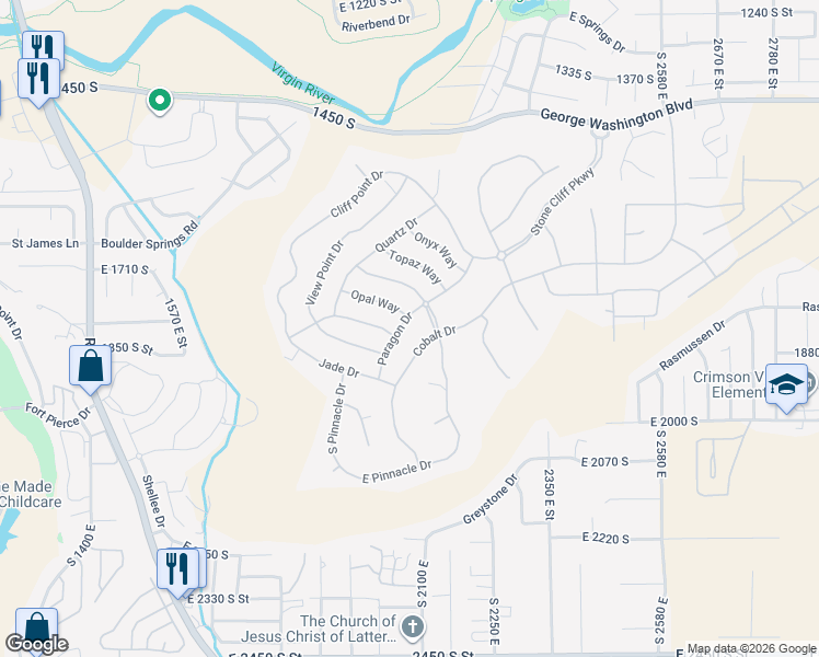 map of restaurants, bars, coffee shops, grocery stores, and more near 1815 S Paragon Dr in St George