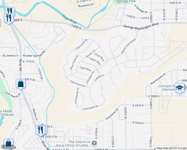 map of restaurants, bars, coffee shops, grocery stores, and more near 1815 S Paragon Dr in St George