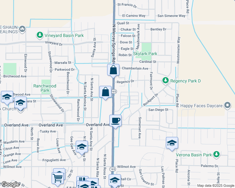 map of restaurants, bars, coffee shops, grocery stores, and more near 520 North Mercey Springs Road in Los Banos