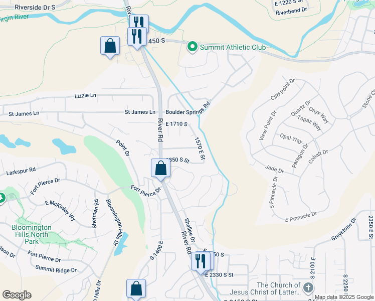 map of restaurants, bars, coffee shops, grocery stores, and more near 1516 E 1800 S in St George